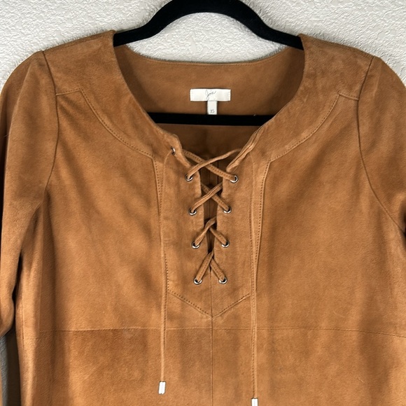 Joie Brown Faux Suede Boho Festival Coachella Lace Up Western Dress Size XS - Picture 2 of 7